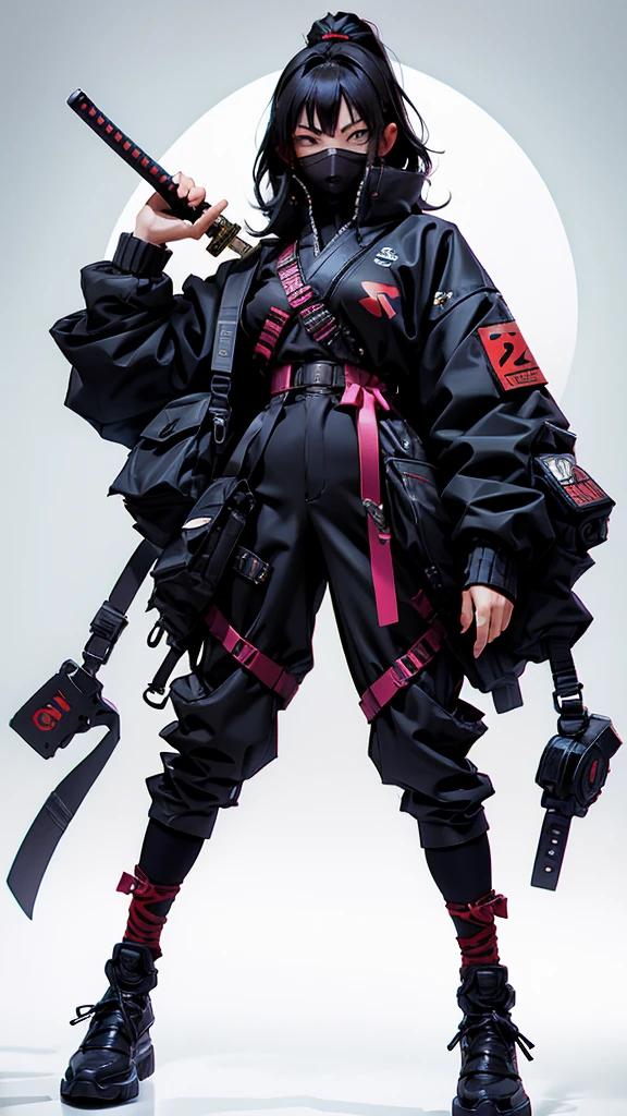 Ninja girl cyborg. Cyberpunk samurai hold katana .korean girl