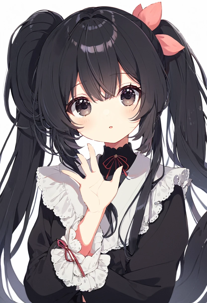 Super detailed,(Highest quality),((masterpiece)),(High resolution),original,Highly detailed 8k wallpaper,(Very delicate and beautiful),Highest_hand,anime,Black Hair,Long Hair,Korean Girls,Trendy hairstyle,A voluminous ponytail,Softly curled hair,流行のcute女の子,black eye,Black bare-chested clothing,cute,Upper body only,Beautiful pupils,White background