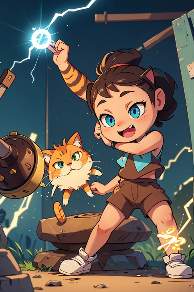 create a humanoid cat with lightning powers