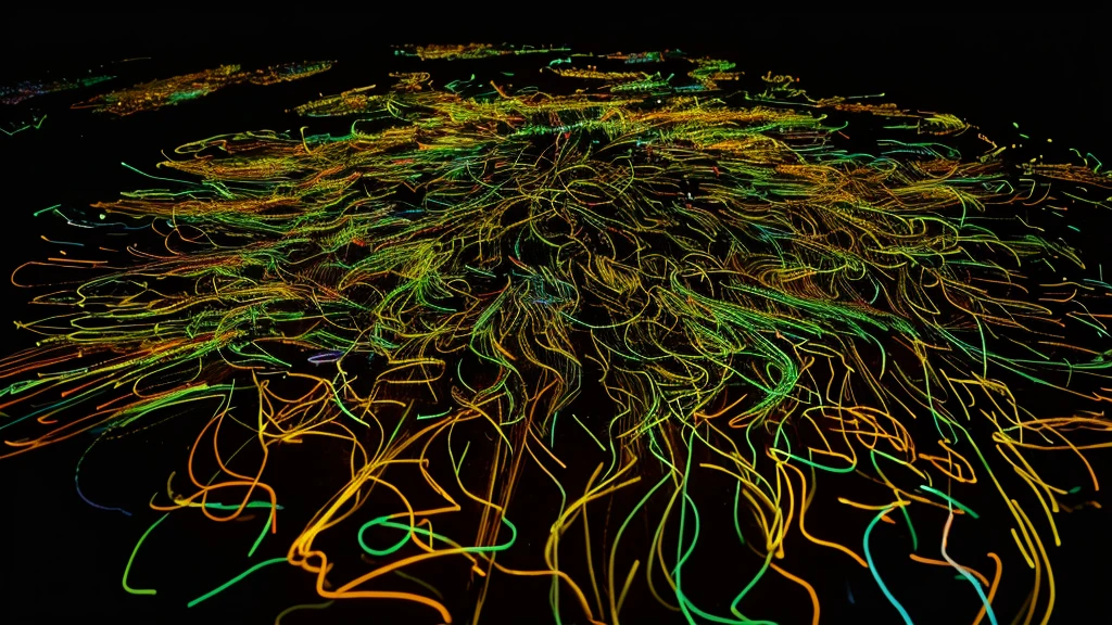 a handwritten style of art made from knitting together a collection of glowing neon threads that are interconnected to form the word "MY" on a dark background and there are sewing needles scattered around. high resolution. Ultra HD