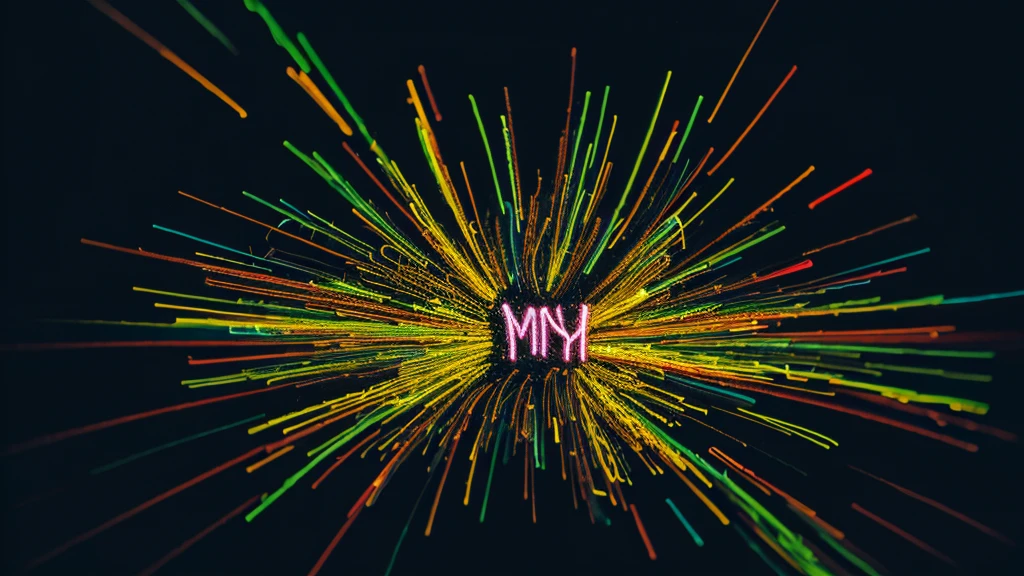 a handwritten style of art made from knitting together a collection of glowing neon threads that are interconnected to form the word "MY" on a dark background and there are sewing needles scattered around. high resolution. Ultra HD