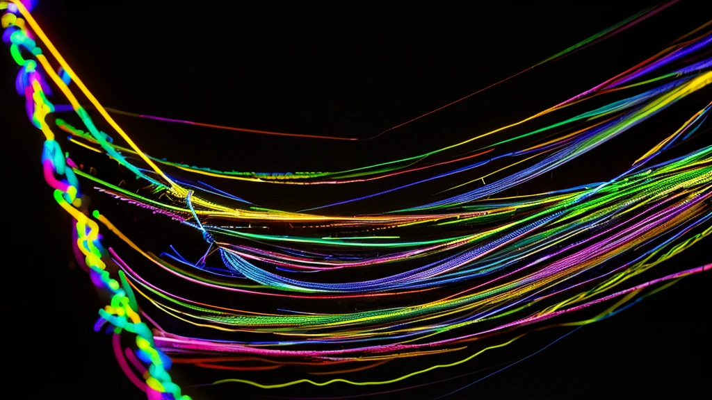a handwritten style of art made from knitting together a collection of glowing neon threads that are interconnected to form the word "MY" on a dark background and there are sewing needles scattered around. high resolution. Ultra HD
