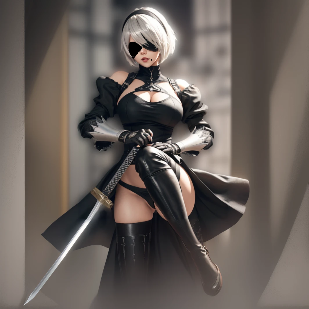 Anime girl with sword and black outfit posing for a photo、2B Nier オートマトン、Nier:Automaton Inspired、Nier オートマタ インスパイア、Nier オートマタの 2 B、Nier オートマタの 2b、2 b、Nier インスパイアー、Nier 2 b、Bad anime 8k、Nier、Female Assassin、8k high quality detailed art
