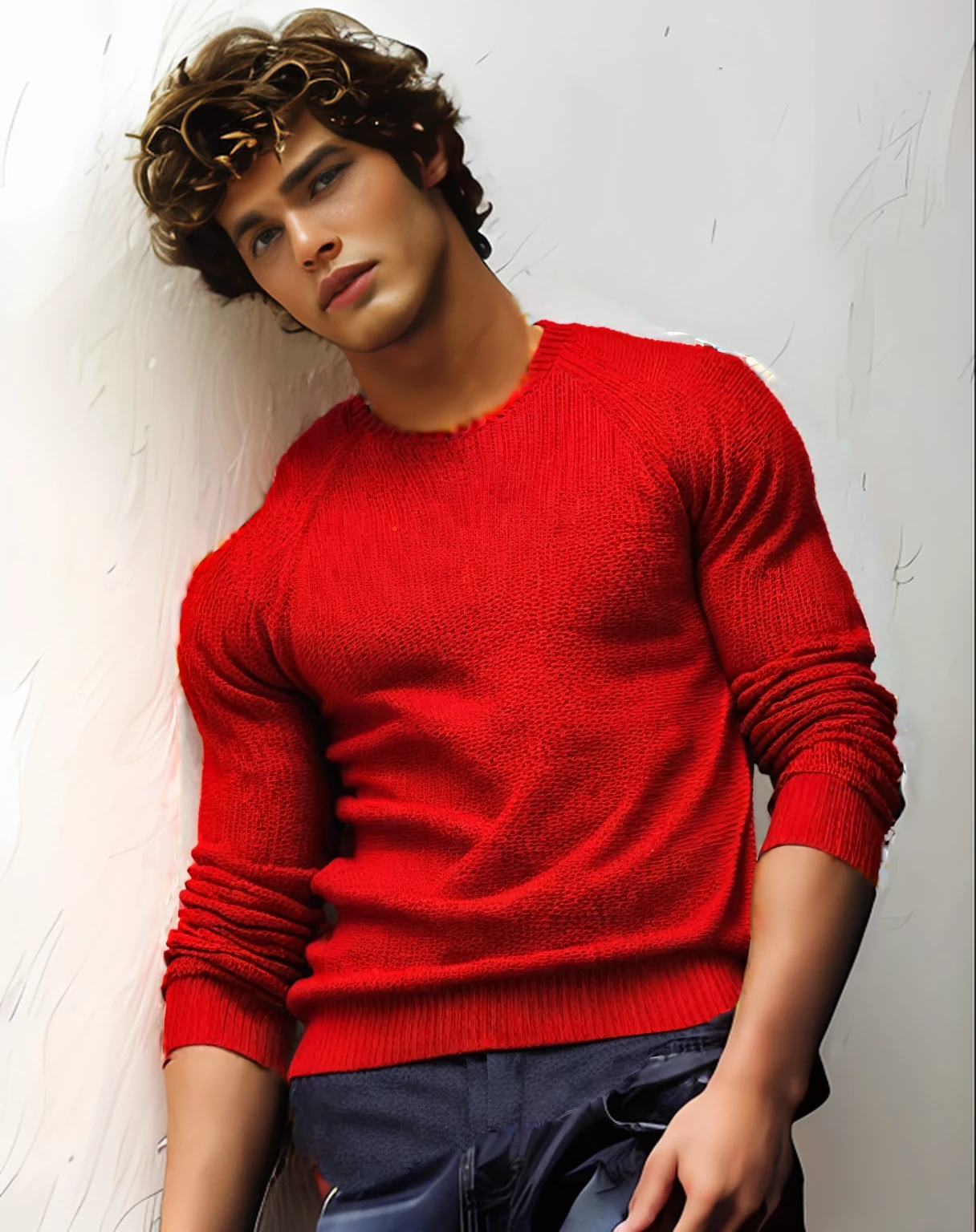 a full red colored sweater for males