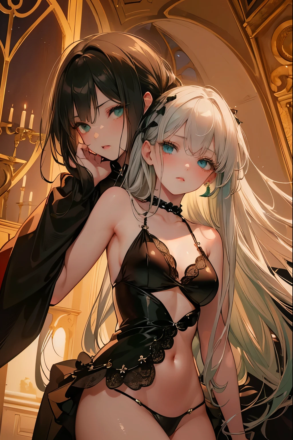 ((dark fantasy)), ((wavy hair, silver hair color, pale skin),(((green aquamarine eyes))), freckles, warm light,( ),busty,Glamour,Gorgeous,monochromes,erotic posing,Dynamic Posing,Arrange Pose,Dramatic,Cinematic,Detailed background, Dynamic Angle,From the angle of the film,Gothic background, Dark fantastic view,Best Quality,masutepiece,8K,The ultimate detailed dark background, Top image quality、RAW photography、超A high resolution,cropped shoulders, overall look is very erotic、Shot for one person only, model shoot, Large round chest, Beautiful Eyes of Details、Very slender eyes、Beautiful eyelashes、Very slim physique, with blush cheeks,Pearl Beaded Bralet Top, ((pearl top))