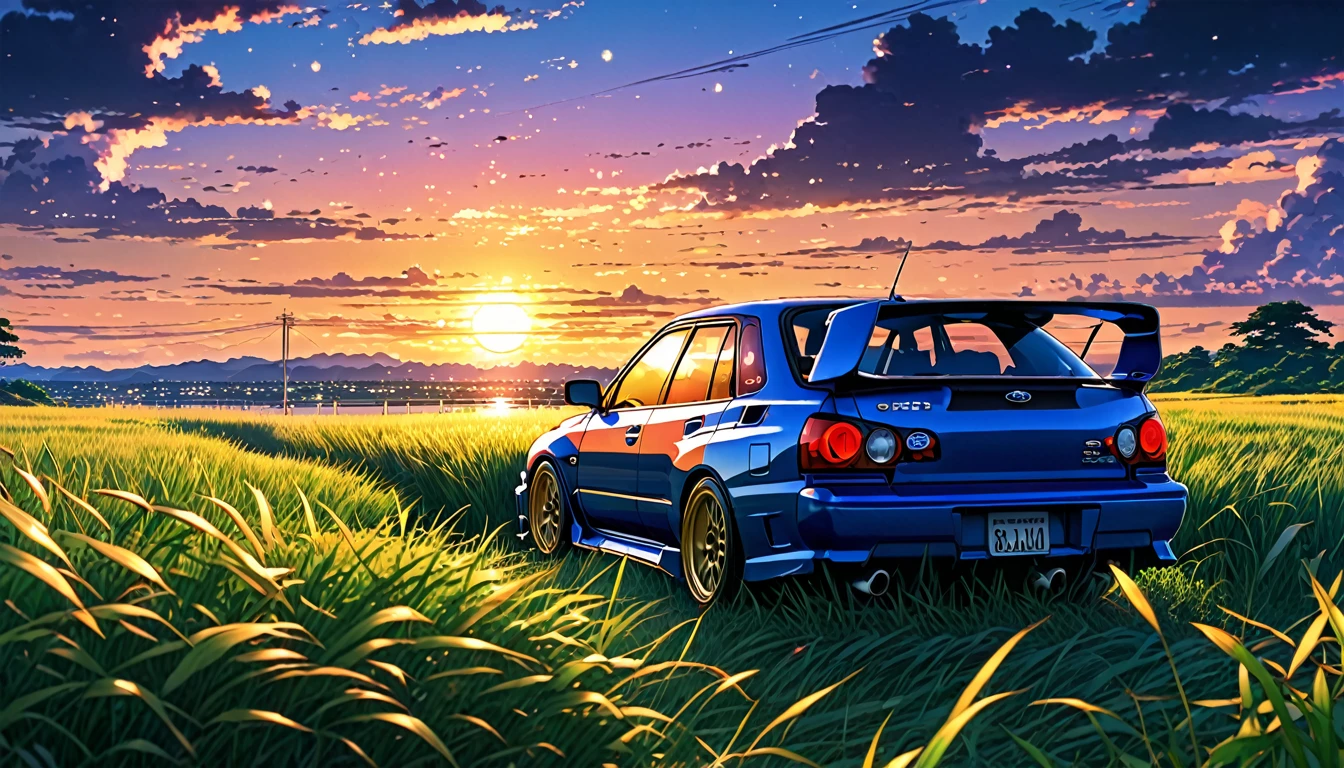Subaru　GC8　Impreza　STI　S201　but、Anime scenery of a girl sitting in tall grass with a sunset in the background.Beautiful anime scene, Beautiful anime peace scenes, Makoto Shinkai Cyril Rolland, Beautiful anime scene, Awesome Wallpapers, Anime Art Wallpapers 8K, Anime Background, artistic Anime Background, anime wallpaper 4k, Anime Art 4K Wallpaper, Anime Wallpaper Art 4k,