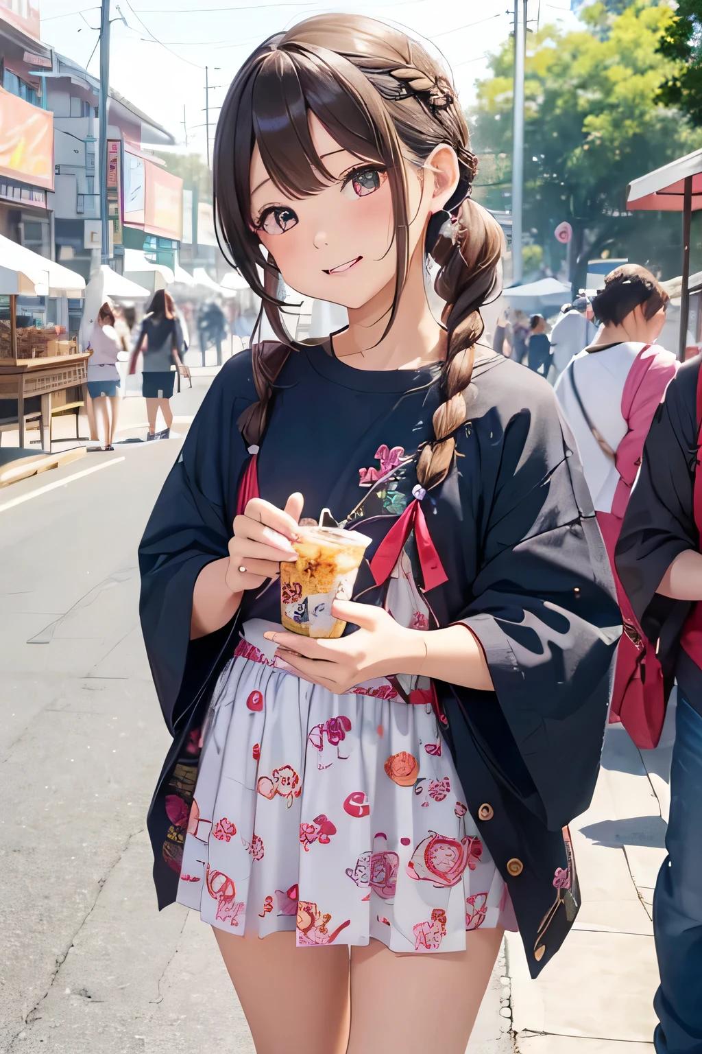 Highest quality、High resolution、Detailed Background、(Beautiful face in every detail:1.2)、Anatomically correct、(Detailed facial expressions)、(Detailed eyes)、Teenage beauty、Highly detailed face、cute hair color、Braided Ponytail、Braided bob cut、cute gesture、Festival-day food stalls、Fun atmosphere、
(Two girls enjoying the festival-day food stalls:1.5)、
Cotton candy in little hands、A big smile、In the midst of the festival bustle、Running with friends、Shooting Challenge、Desperate for the prize、Goldfish scooping is also fun、Gently pick it up、The aroma of freshly fried yakisoba、I&#39;m getting hungry、Play to your heart's content、enjoy、My heart leaps、A festival under the blue sky、A child&#39;s innocent smile、It turns into a warm memory、
T-shirts with flashy designs and characters、Knee-length shorts、Denim or cotton、Sandals or sneakers、Dresses and tunics、Something that is easy to move in and cool、The gorgeous print is adorable、cover art、Brightly colored items and character motifs、cute
