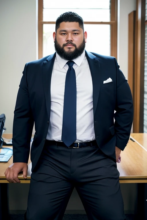 Realistic uncut penis，Completely naked，big, Fat Japanese man in a suit、whole body、office、Thick legs、Thick arm muscles、Intimidating、short hair、Kind Face、Long sleeve black jacket、Black trousers、Tight arm circumference、Long trousers、Tight suspension、Blue tie、tight white shirt、Groin bulge、Shirt tucked into pants、A very good rugby player、Intimidating、Have sex、光沢のあるBlack trousers、40 years old、expensive