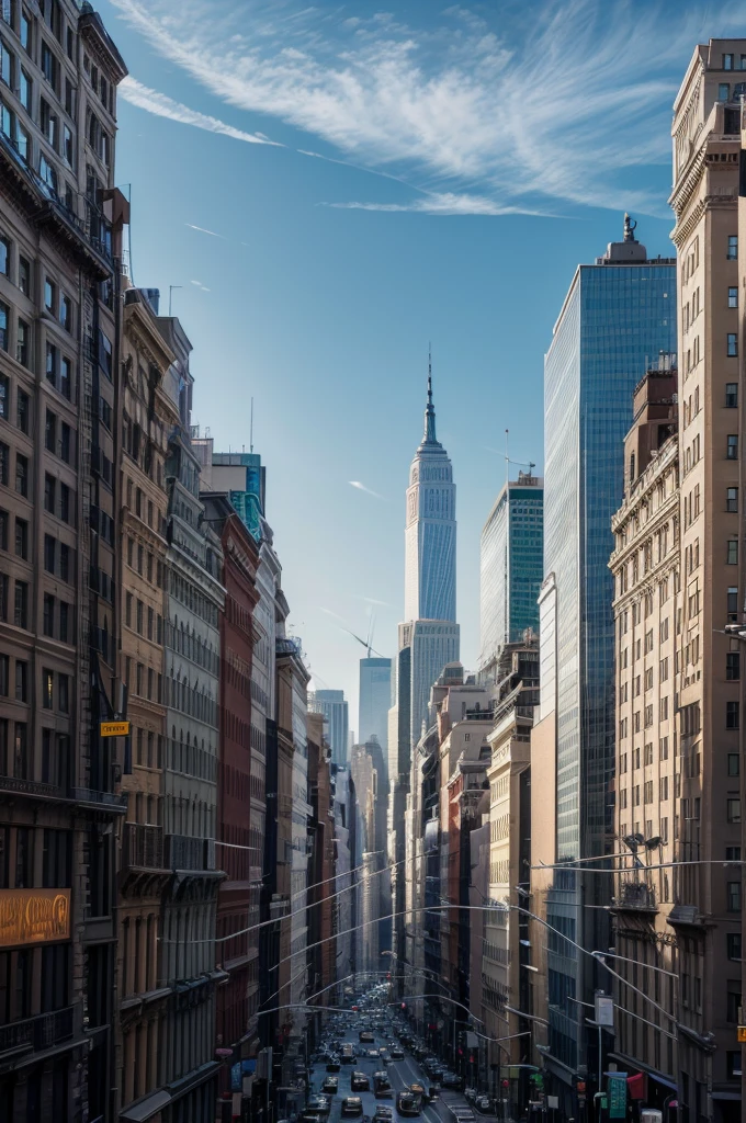 Create an image that shows the Wall Street Stock Exchange in the foreground, with New York City in the background. To the left of the image, highlighted, there should be a building with a billboard that says: "Piacoin: Airdrop de 50k dólares". Make sure the billboard is clearly visible and eye-catching. The scene must capture the movement and energy of Wall Street, with architectural details of the surrounding buildings and urban elements typical of New York