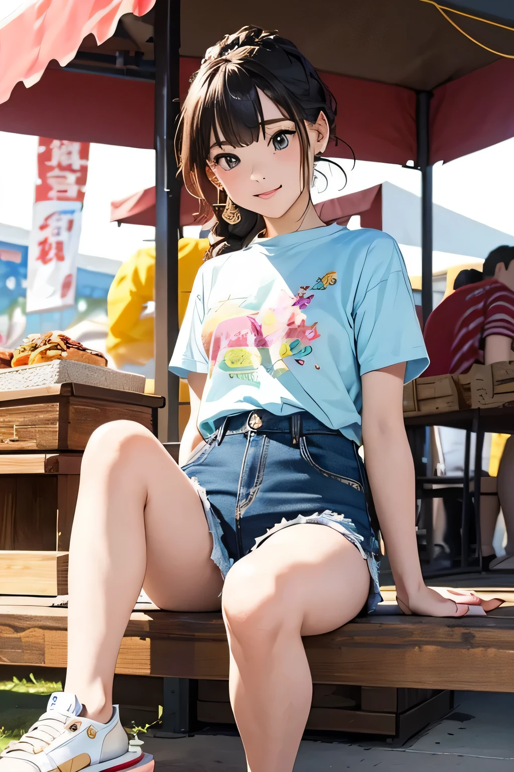 Arafed asian woman sitting on a bench in a park - SeaArt AI