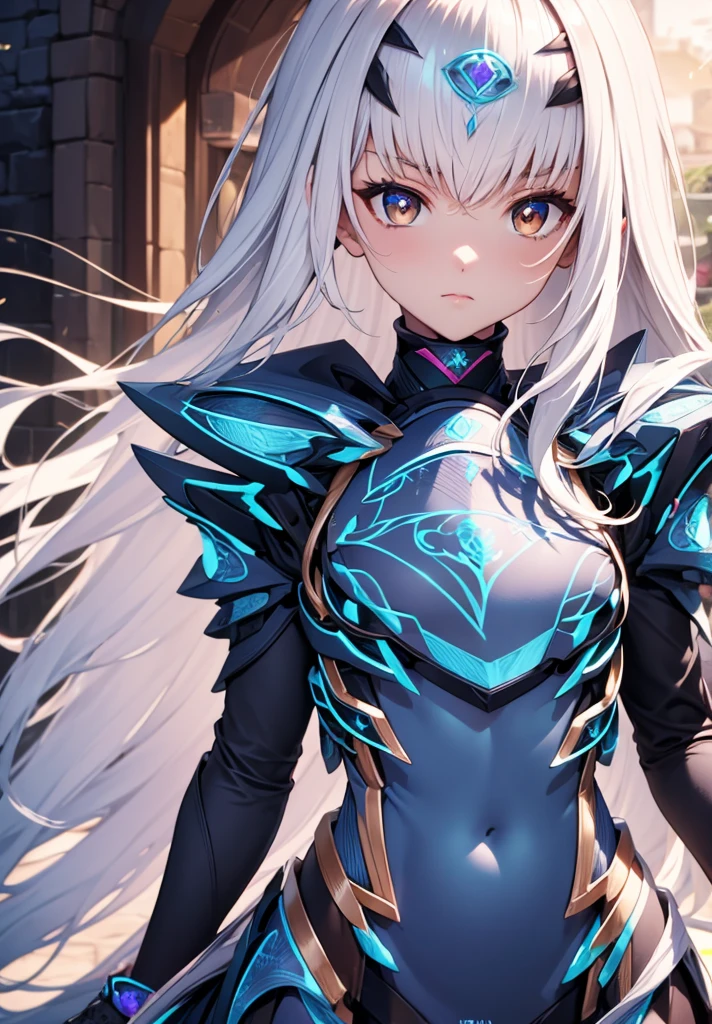 Melusina, Melusina, (Brown eyes:1.5), long hair, White hair, side locks, (small chest:1.2),
Armor BREAK, dress blindado, dress ?????, gloves negros, blue armor, dress azul, peto, dress, sashes, gloves, mask, shoulder pads, dress corto, shoulder armor,
REST looking at the viewer,
REST outdoors,
BREAK (Masterpiece:1.2), Best Quality, high resolution, unity 8k wallpaper, (illustration:0.8), (Beautiful detailed eyes:1.6), extremely detailed face, perfect lighting, Extremely detailed CG, (perfect hands, perfect ???????),