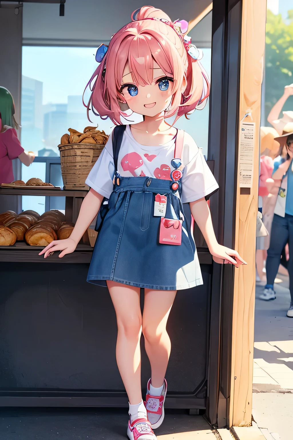 Highest quality、High resolution、Detailed Background、(Beautiful face in every detail:1.2)、Anatomically correct、(Detailed facial expressions)、(Detailed eyes)、Teenage beauty、Highly detailed face、cute hair color、Braided Ponytail、Braided bob cut、cute gesture、Festival-day food stalls、A big smile、Very fun atmosphere、(Three girls at the festival-day food stalls:1.5)、
Cotton candy in little hands、A big smile、In the midst of the festival bustle、Running with friends、Shooting Challenge、Desperate for the prize、Goldfish scooping is also fun、Gently pick it up、The aroma of freshly fried yakisoba、I'm getting hungry、Play to your heart's content、enjoy、My heart leaps、A festival under the blue sky、A child's innocent smile、It turns into a warm memory、
T-shirts with flashy designs and characters、Knee-length shorts、Denim or cotton、Sandals or sneakers、Dresses and tunics、Something that is easy to move in and cool、The gorgeous print is adorable、cover art、Brightly colored items and character motifs、cute