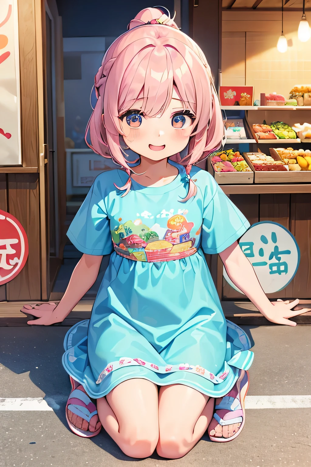 Highest quality、High resolution、Detailed Background、(Beautiful face in every detail:1.2)、Anatomically correct、(Detailed facial expressions)、(Detailed eyes)、Teenage beauty、Highly detailed face、cute hair color、Braided Ponytail、Braided bob cut、cute gesture、Festival-day food stalls、A big smile、Very fun atmosphere、(Three girls at the festival-day food stalls:1.5)、
Cotton candy in little hands、A big smile、In the midst of the festival bustle、Running with friends、Shooting Challenge、Desperate for the prize、Goldfish scooping is also fun、Gently pick it up、The aroma of freshly fried yakisoba、I'm getting hungry、Play to your heart's content、enjoy、My heart leaps、A festival under the blue sky、A child's innocent smile、It turns into a warm memory、
T-shirts with flashy designs and characters、Knee-length shorts、Denim or cotton、Sandals or sneakers、Dresses and tunics、Something that is easy to move in and cool、The gorgeous print is adorable、cover art、Brightly colored items and character motifs、cute