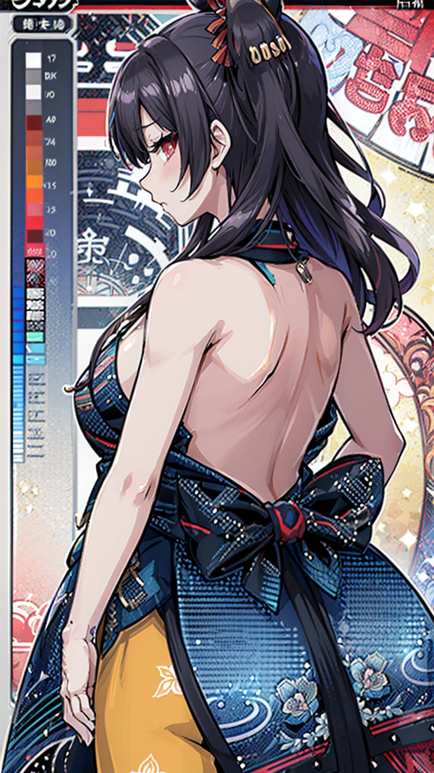 kimono,(((character sheet,anime,anime color,turnaround:front-side-back))),vtuber,shirase sakuya,/(idol_m@ster/),black straight hair