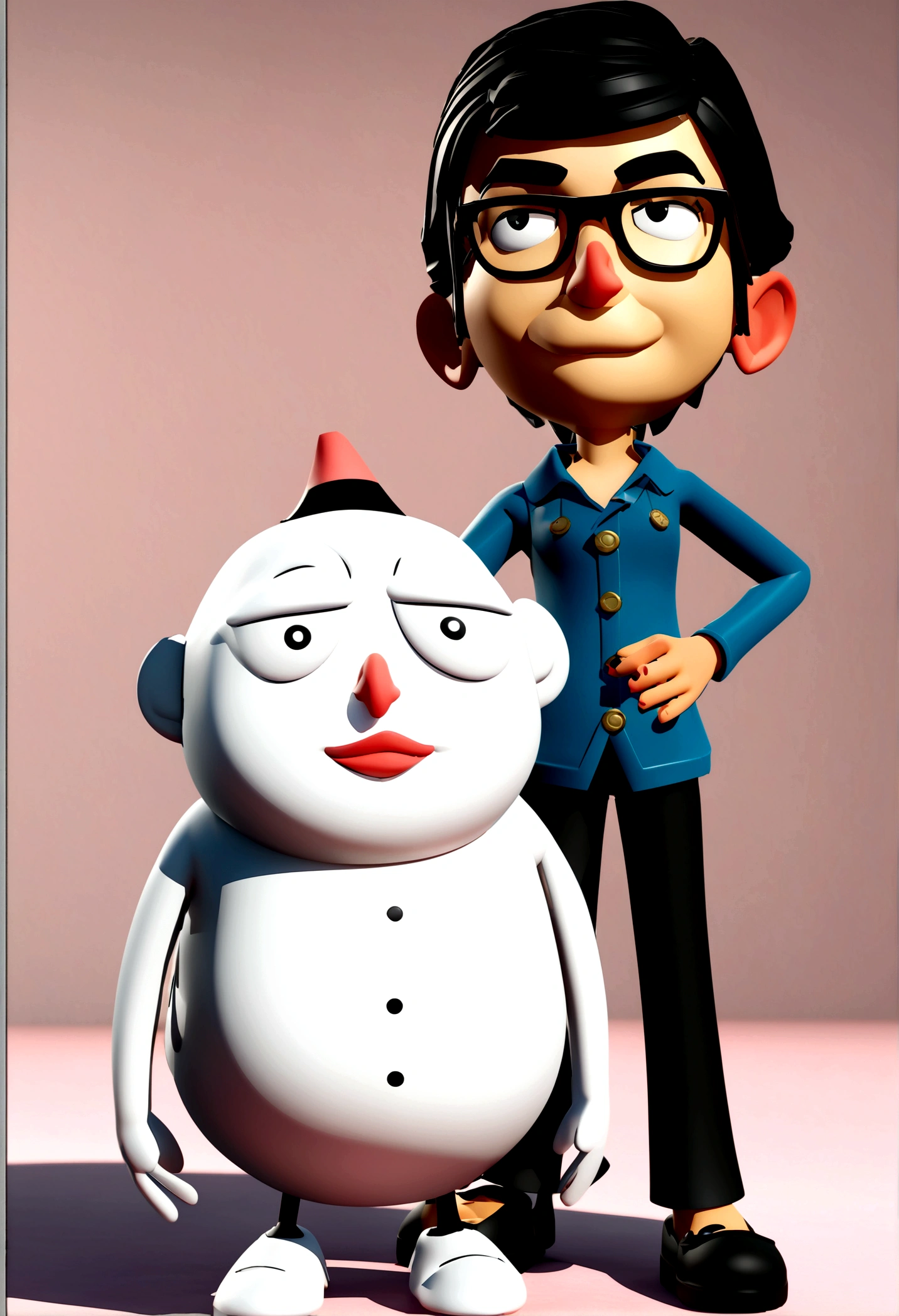 Cartoon character of a man in black glasses and blue shirt, an animated character, stylized character, animation style rendering, 3d stylized, Arnold Maya rendering, Stylized 3D rendering, toon render screenshot, 3d character, 3d character, Stylized 3D rendering, 3D character rendering, cartoon character, Personagem de close up, character posing, 