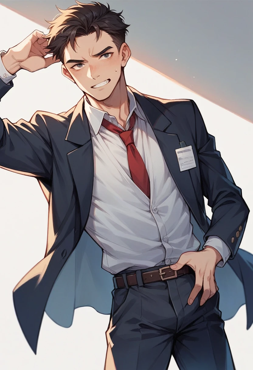 A young straight hair. With a suit posing for a job interview photo. 