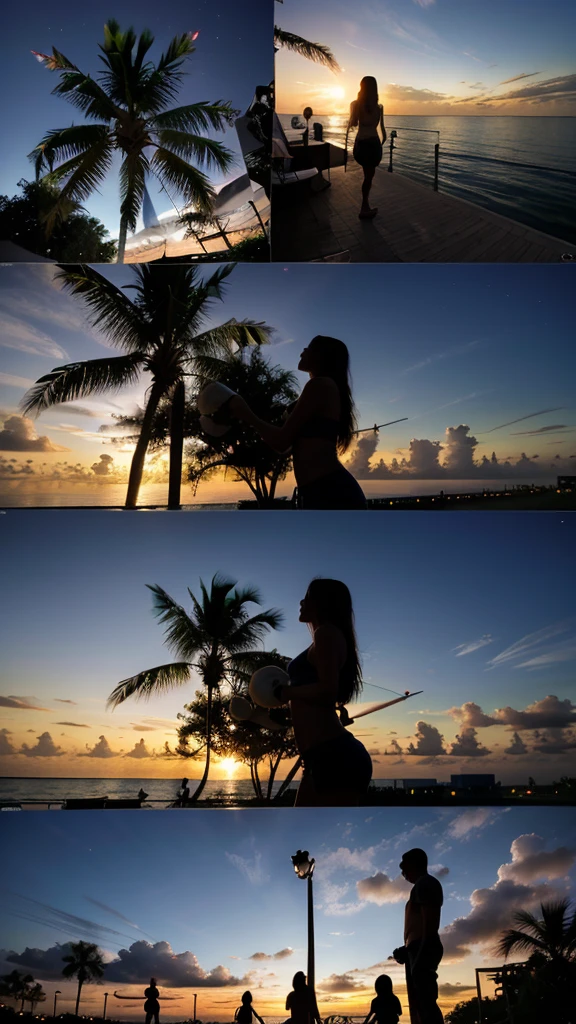 Day and night in Florida: A montage showing a couple enjoying different activities in Florida from sunrise to sunset and into the night, highlighting their love in various beautiful settings.