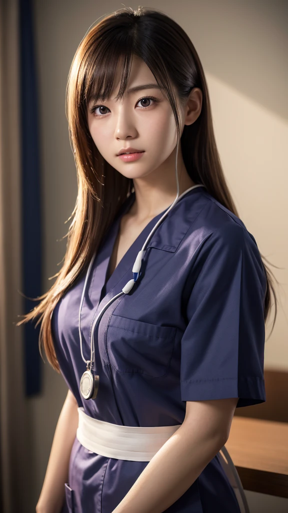 A beautiful young Japanese woman, around 20 years old, wearing a Nurses' Uniforms, ultra-detailed, 8K resolution, highly realistic, cinematic lighting, best quality, masterpiece, photorealistic, physically-based rendering, extremely detailed, vivid colors, professional, sharp focus, studio lighting