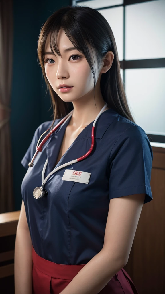 A beautiful young Japanese woman, around 20 years old, wearing a Nurses' Uniforms, ultra-detailed, 8K resolution, highly realistic, cinematic lighting, best quality, masterpiece, photorealistic, physically-based rendering, extremely detailed, vivid colors, professional, sharp focus, studio lighting