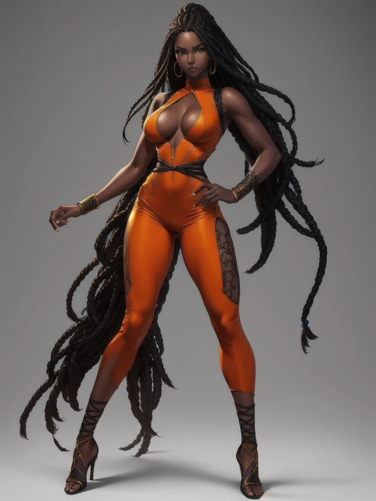 profile view-mature-ebony-fighting-woman--beautiful-and-beautiful-perfect-african-woman- red rasta hair, con adornos de oro en el cuello-cara perfecta- nariz perfecta, ojos perfectos, labios gruesos y perfectos, pechos grandes, pechos enormes con pezones marrones duros--piel negra---cuerpo hermoso-hermoso-sexy-delgado----hermosas piernas curvas, con adornos, perfect body anatomy - sexy pose -eternal woman--fantasy -arteen-action-painting -of-high-definition-digital-art-