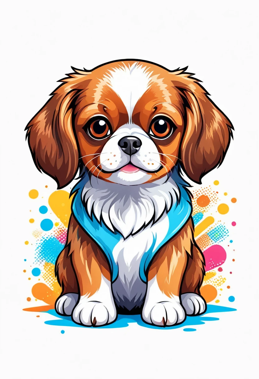 A t-shirt with graphic design art, flat illustration of a Continental Toy Spaniel dog,  cuddly, colorful tones, highly detailed cleanliness, imagem vectorial, photorealistic masterpiece, professional photograpy, plain white background, isometric, Vibrant, vector