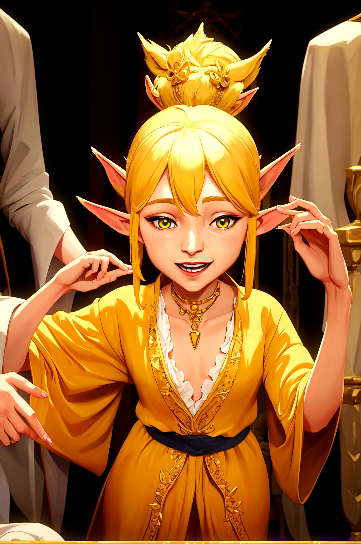 Happy elf in yellow robe