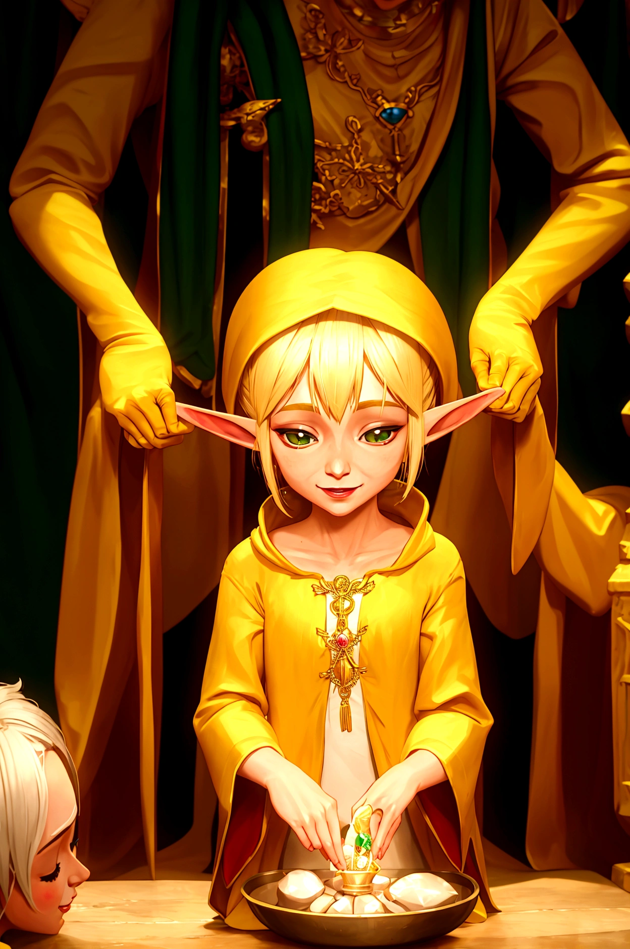 Happy elf in yellow robe
