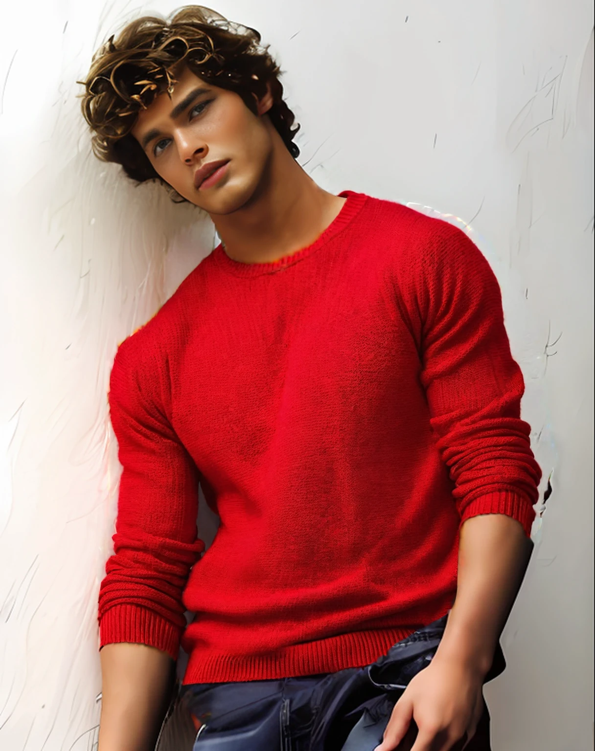 a full red colored sweater for males