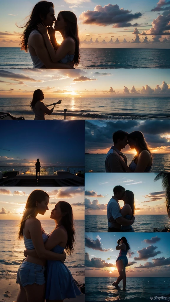Florida love montage: A collage of key moments described in the song, including sunsets, city lights, ocean views, and hand-in-hand adventures, all showcasing the theme of love in the sunny state of Florida.
