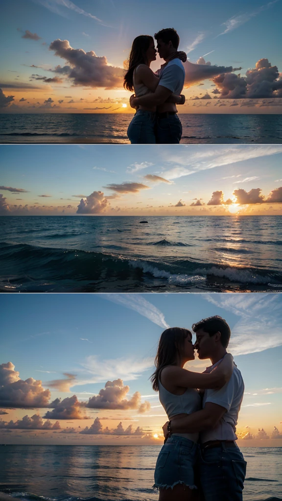 Florida love montage: A collage of key moments described in the song, including sunsets, city lights, ocean views, and hand-in-hand adventures, all showcasing the theme of love in the sunny state of Florida.