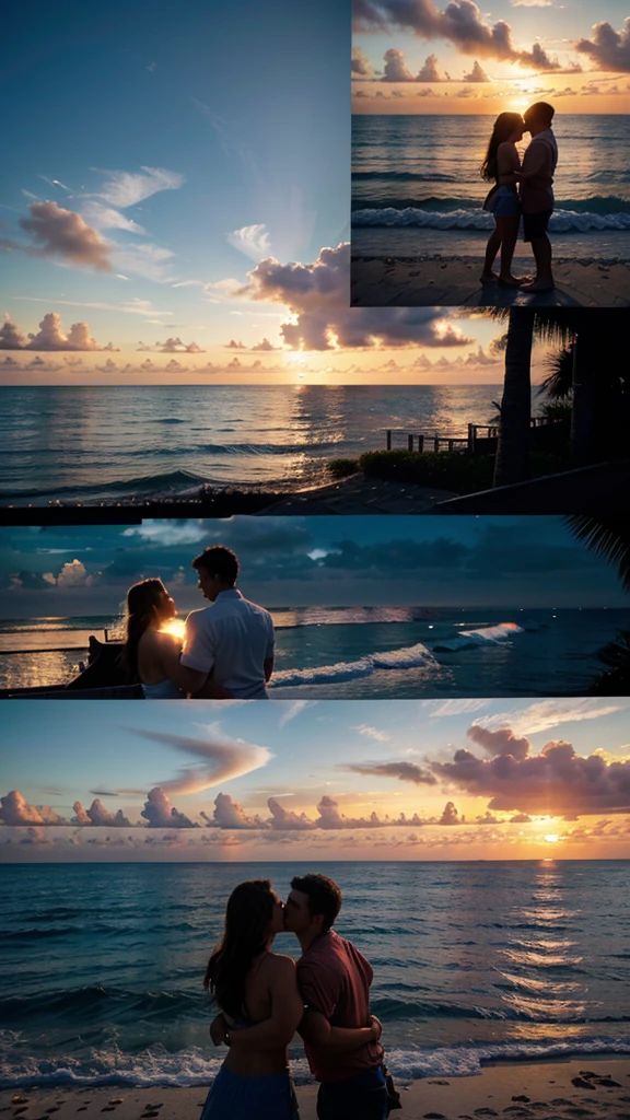 Florida love montage: A collage of key moments described in the song, including sunsets, city lights, ocean views, and hand-in-hand adventures, all showcasing the theme of love in the sunny state of Florida.