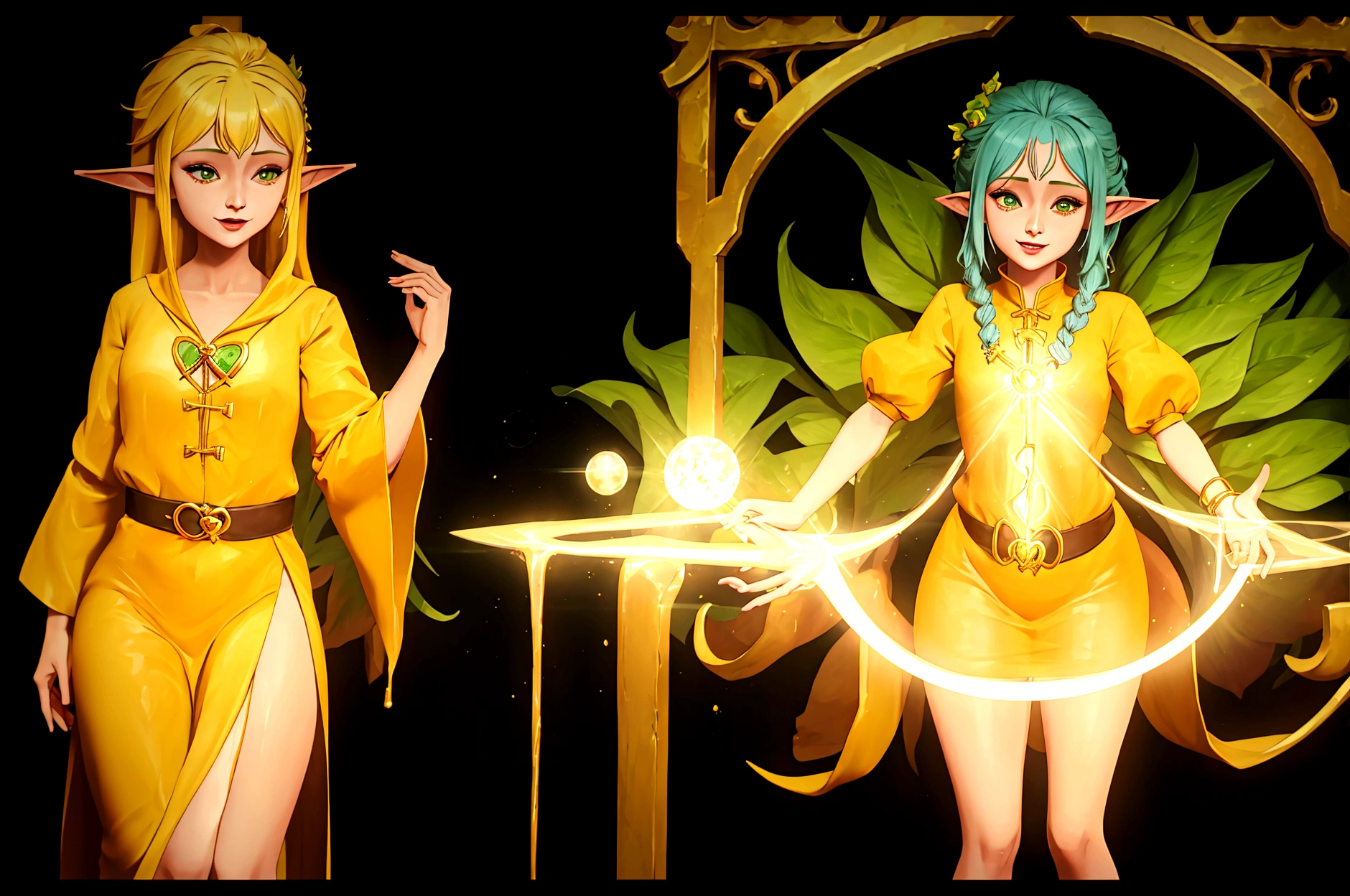 Happy god elf girl  in yellow robe