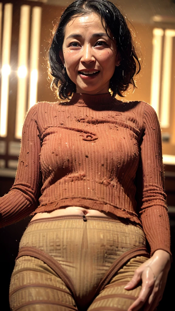 looking at viewer, whole body, whole bodyshot, spread legs, Belly button, Photorealistic, Surreal, Cinema Lighting, 32k, 1 Girl, look up, Backlight, (Bright light:1.2), (Improvement of quality:1.4), (Highest quality realistic textured skin:1.4), Fine grain, Detailed face, short hair, M-shaped legs, Cowgirl, From below, Sweat, Wet, (Enhances the beauty of skin texture:1.1), Matte texture, blush, Open your mouth, Roll your eyes, tears, Sticking out tongue, saliva, saliva trail, Part your lips, Captivating smile