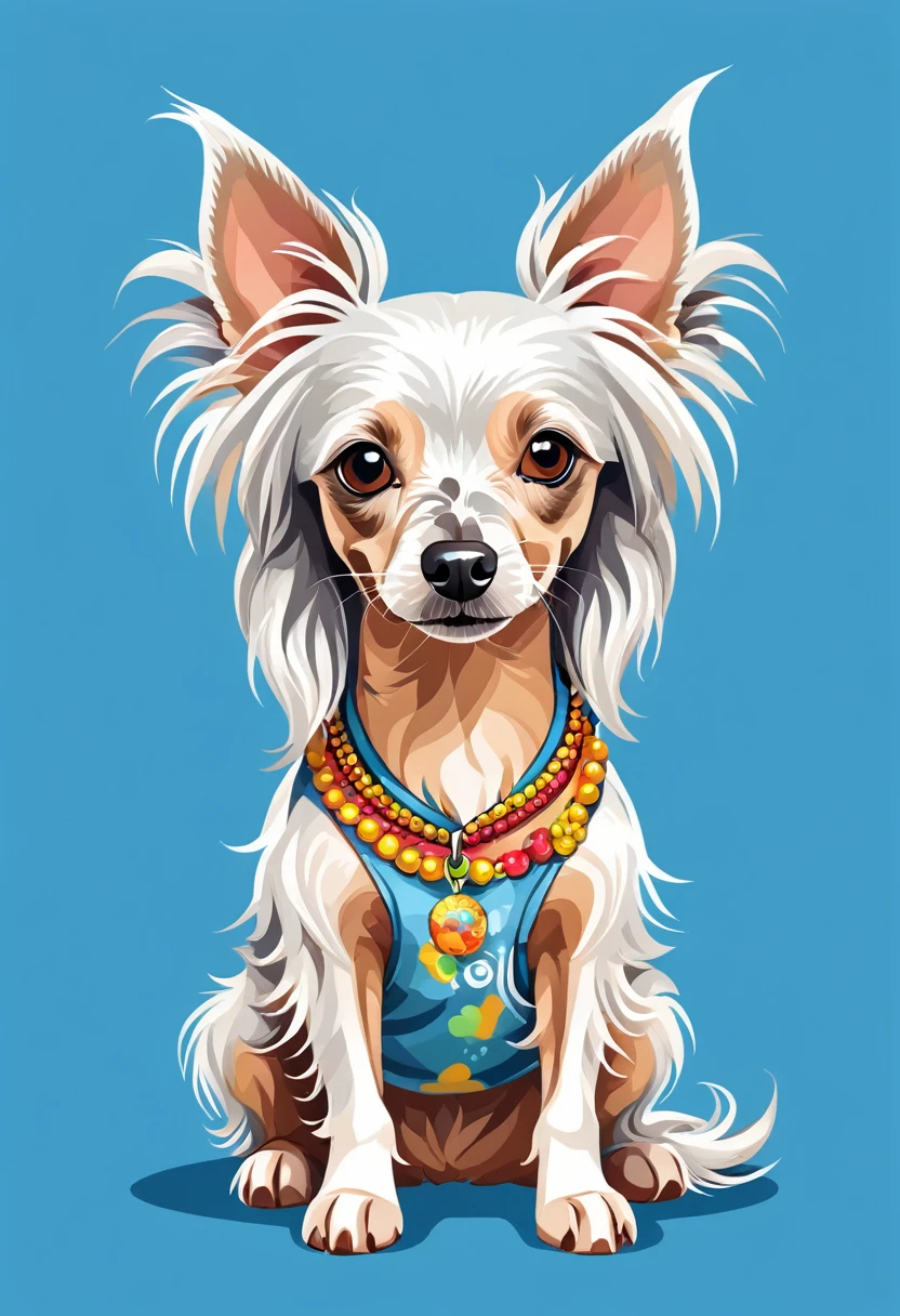 A t-shirt with graphic design art, flat illustration of a Chinese Crested Dog ,  cuddly, colorful tones, highly detailed cleanliness, imagem vectorial, photorealistic masterpiece, professional photograpy, plain white background, isometric, Vibrant, vector