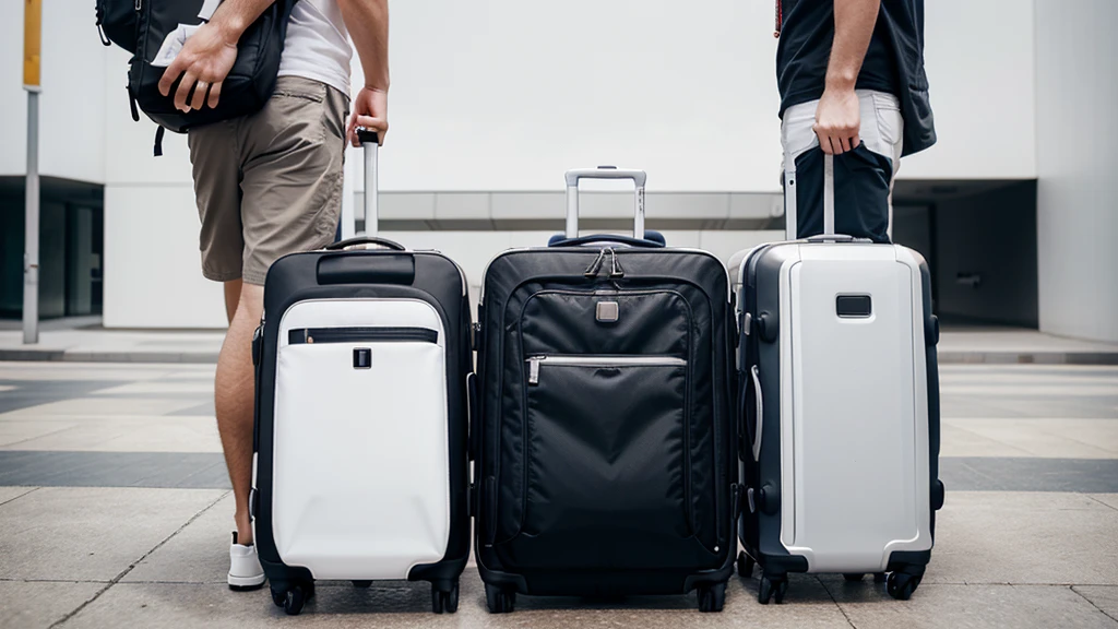 Adult male tourist carrying several heavy suitcases photography with white background 