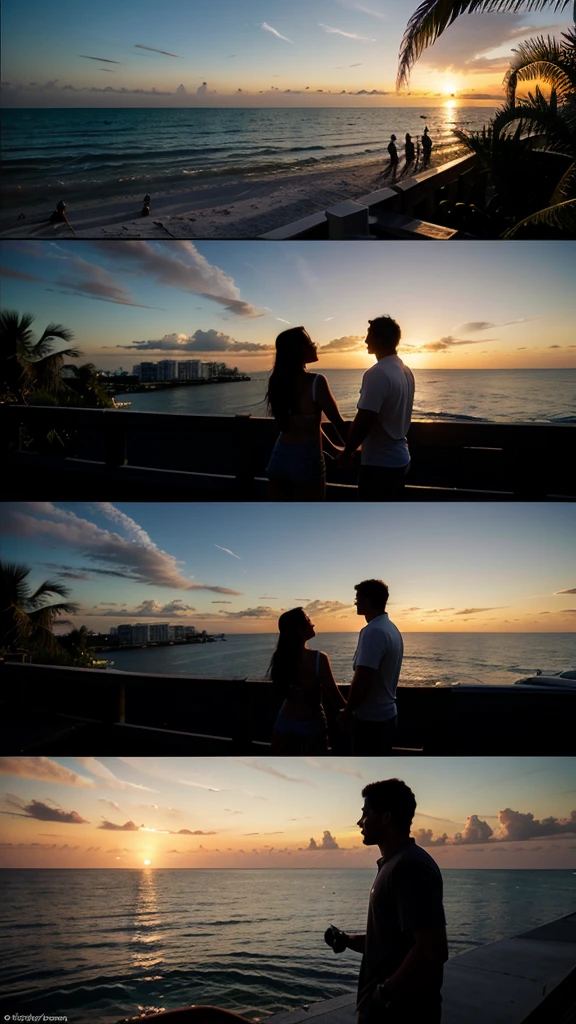 Day and night in Florida: A montage showing a couple enjoying different activities in Florida from sunrise to sunset and into the night, highlighting their love in various beautiful settings.