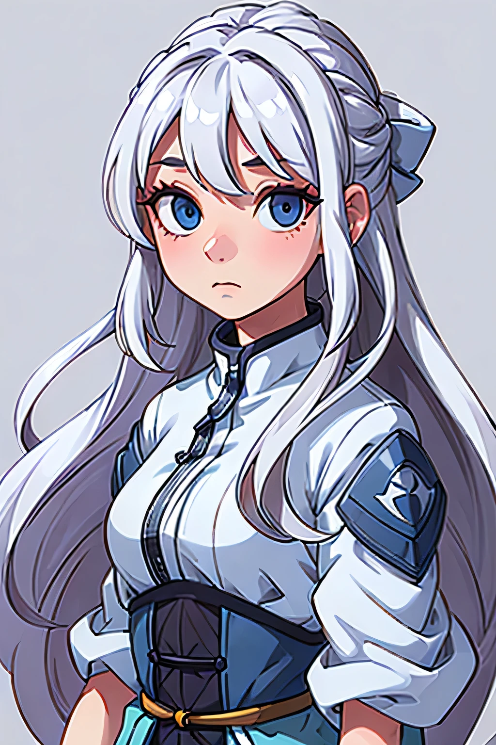 A girl, with long white hair, with blue eyes, upper part of the body