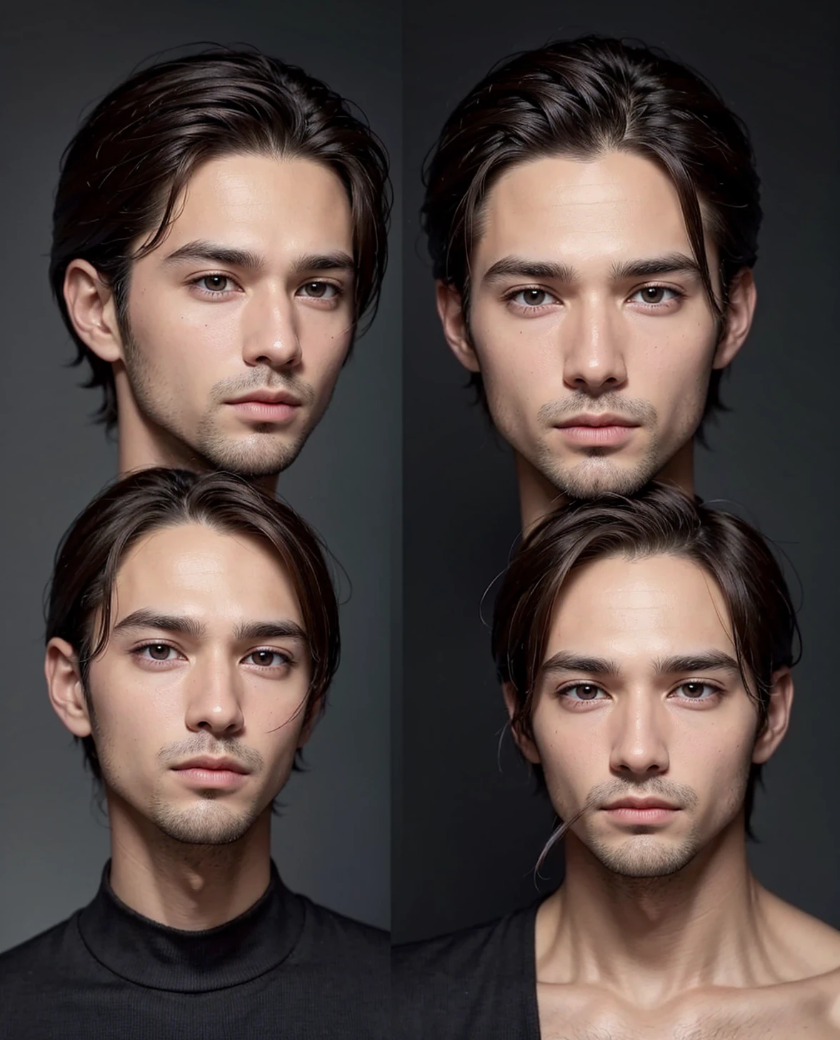 Male face without beard, defined face, defined lips, squinted eyes, no deformities