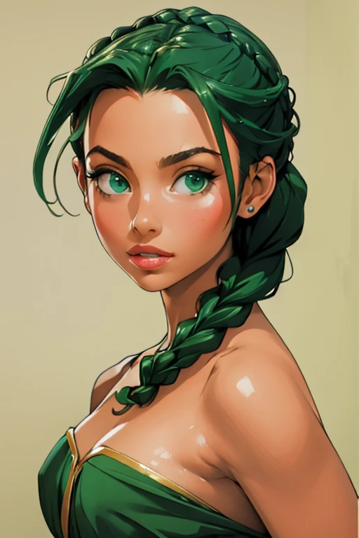 (masterpiece, best quality), 1girl, Emerald Green Braided Updo, Size G breasts,  