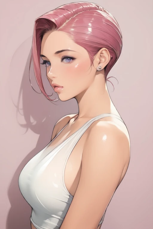 (masterpiece, best quality), 1girl, Medium pink Slicked-Back Taper Cut, Size C breasts,  