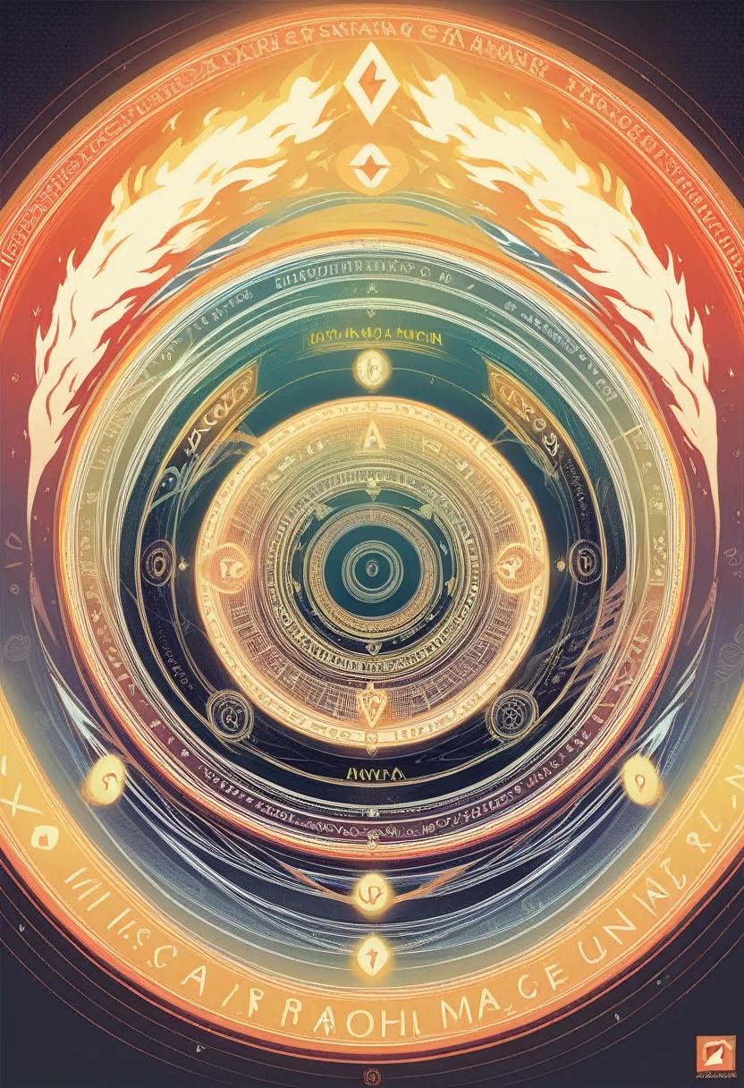 Logotype, (((Magic))), earth, water, fire, wind, Magic circles, mandala, abstract, fractal, pattern, yellow, creative, art station, vector, golden ratio