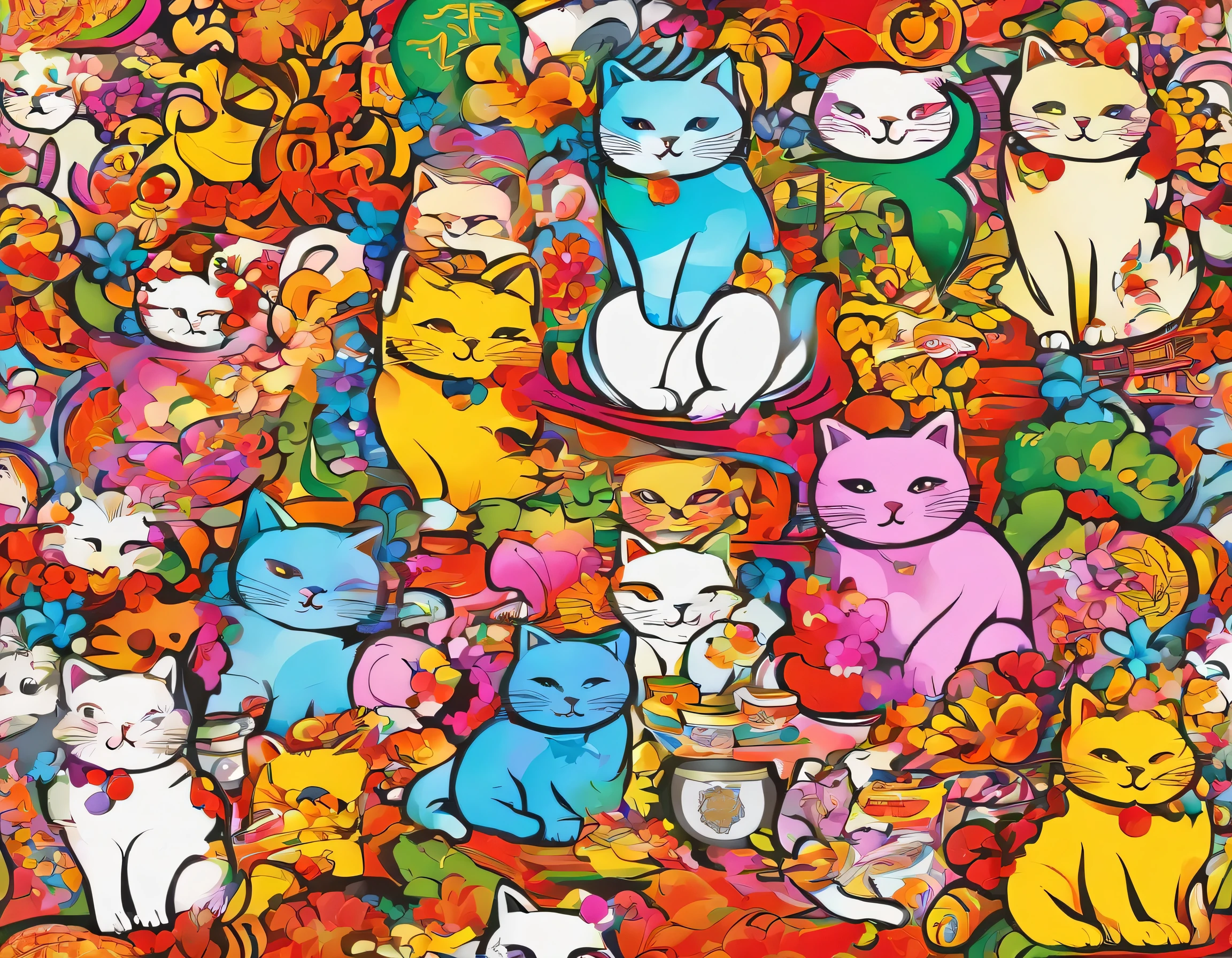 Japanese lucky charms、Illustration of a Japanese maneki-neko (beckoning cat) A design that looks like it was drawn in one stroke, like calligraphy Japanese maneki-neko (beckoning cat) is drawn in rainbow colors with a gradation Japanese maneki-neko (beckoning cat)、Smiling。
To the viewer、A gorgeous design that brings happiness. A very cool, chic and modern design. The background is white 4K.