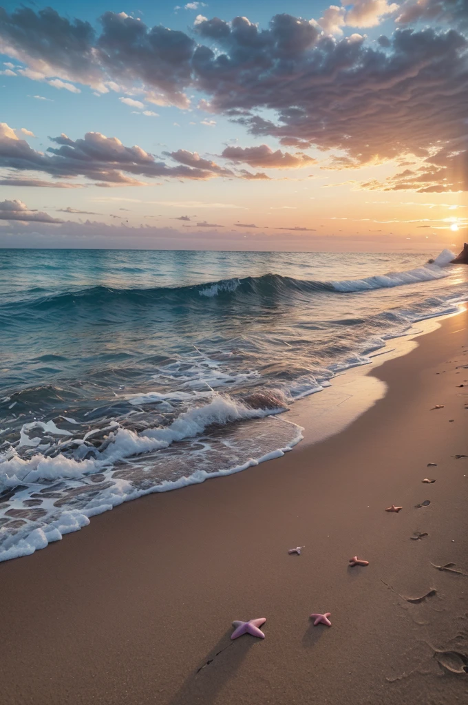 "Create an ultra-realistic 4K photo of a beach at sunset. The scene includes golden sands, gently crashing waves, and a sky filled with vibrant hues of orange, pink, and purple as the sun sets on the horizon. Palm trees line the shore, their silhouettes contrasting against the colorful sky. The reflection of the sunset on the water creates a shimmering effect, and a few seashells and small rocks are scattered on the beach. The overall atmosphere is tranquil and serene.",
  "size": "1024x1024"
}