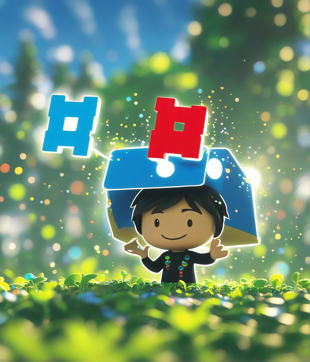 Make a Roblox Noob holding the Roblox logo