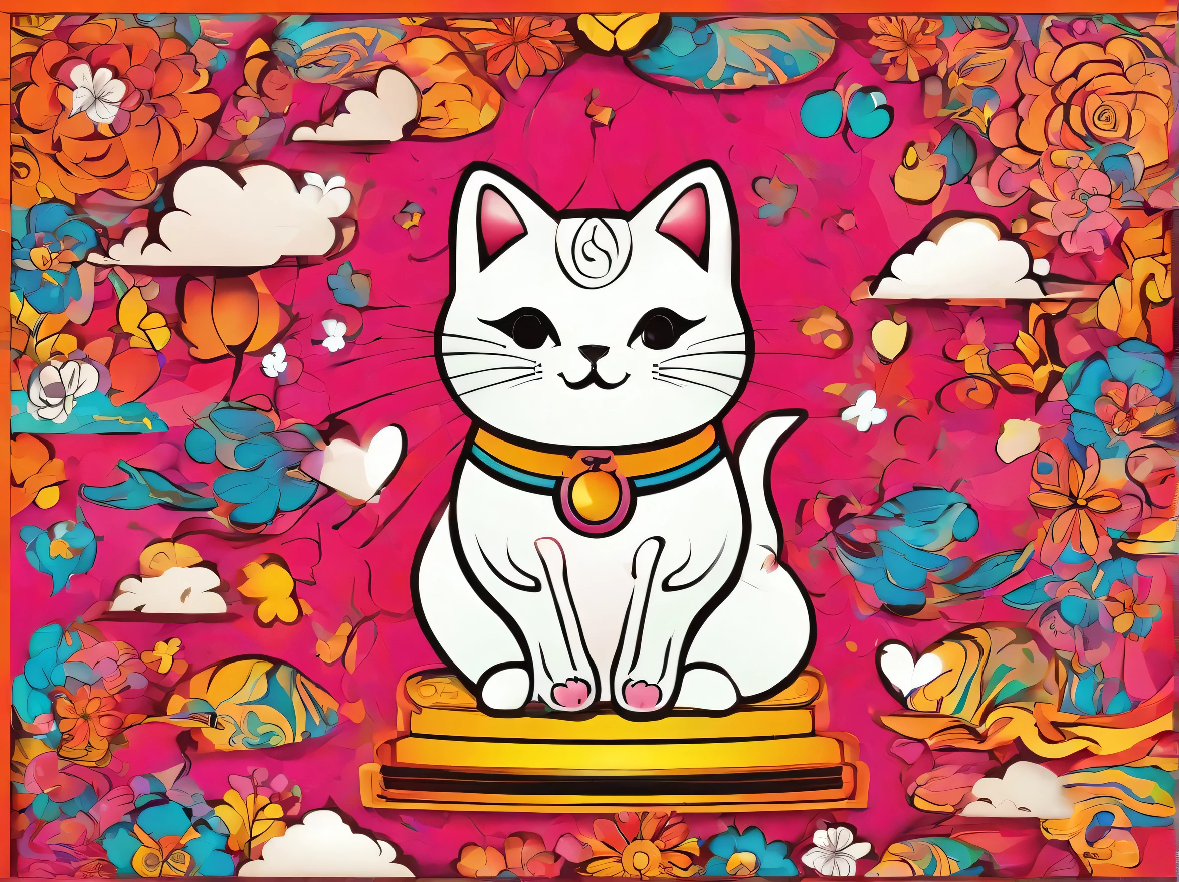 Japanese lucky charms、Illustration of a Japanese maneki-neko (beckoning cat) A design that looks like it was drawn in one stroke, like calligraphy Japanese maneki-neko (beckoning cat) is drawn in rainbow colors with a gradation Japanese maneki-neko (beckoning cat)、Smiling。
To the viewer、A gorgeous design that brings happiness. A very cool, chic and modern design. The background is white 4K.