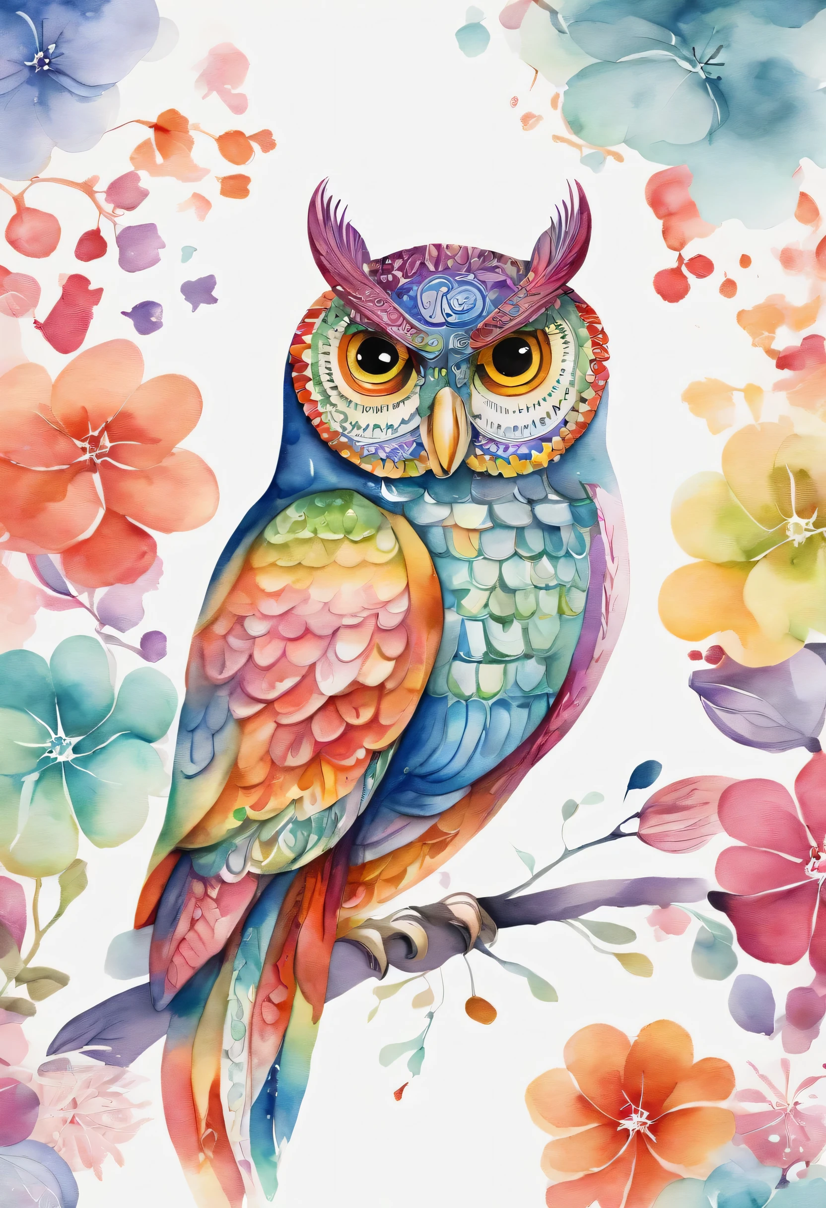 Japanese lucky charms、Owl illustration The owl is painted in rainbow colors with a gradient design. The owl is gorgeous.、Smiling。
To the viewer、A gorgeous design that brings happiness. A very cool, chic and modern design. The background is white 4K.
