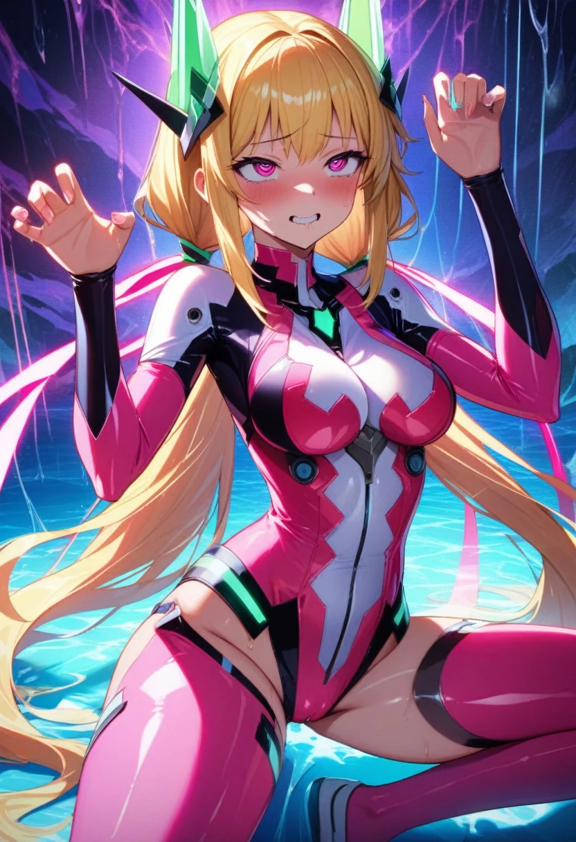 (masterpiece),(Highest quality),(Super detailed),(Best illustrations),(Best Shadow),(Absurd),(Detailed Background),(so beautiful), 16K, 4K, (so beautiful)angelabalzac, angelabalzac outfit, One person, alone, curby, , very long hair, , Blonde, , fluorescent pink eyes, expelled from paradise, , , Oculogyric crisis, low twintails, Perfect figure, heart-shaped pupils, , , paw pose, Arched back, , , orgasm, afterglow, erotic smile, , Star-shaped hair fastening, Wire Headgear, , , , , Sexy posture, dynamic pose, , cross-eyed, rolling eyes, , water eyes, , , , , , saliva trail, , shiny skin, Taking illegal drugs, , torogao, ahegao, BREAK, , Dramatic lighting, Psychedelic Background, Clear liquid, , night, , Hypnosis assignment, Torrent of Light, mysterious, spoken hearts,