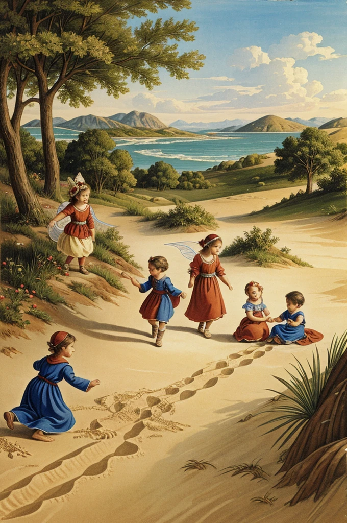 Illustration for a fairy tale:children playing in the sand
