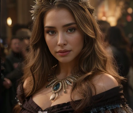 a woman with long hair wearing a dress, cinematic goddess close shot, olivia culpo as milady de winter, cinematic goddess shot, gorgeous woman, karol bak uhd, 4 k detail fantasy, by Roman Bezpalkiv, superb detail 8 k masterpiece, as a medieval fantasy character, superb detail 8 k, portrait shot 8 k, natalie portman as a goddess