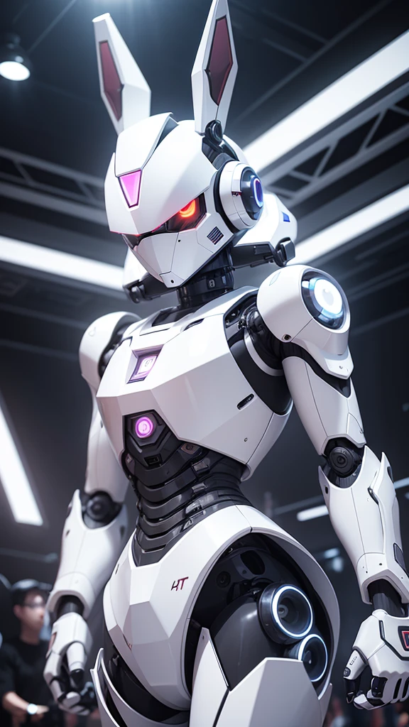 robot rabbit, White color, whole body, in a club